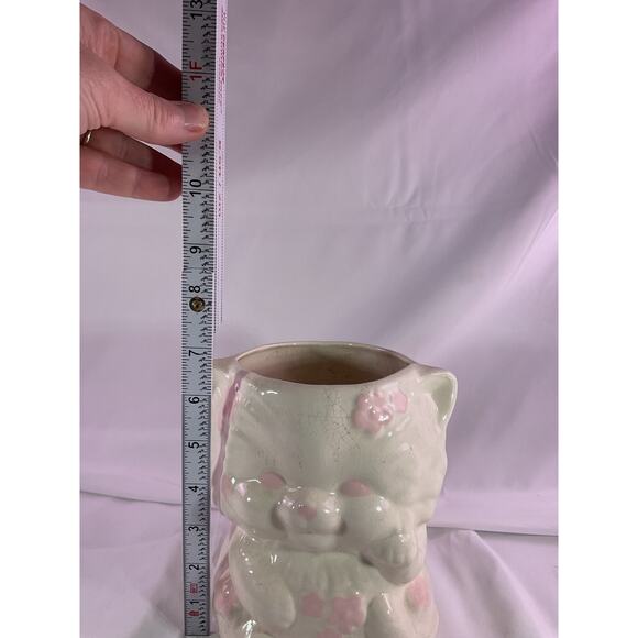 Vintage MCM Kitten Cat Ceramic Vase Planter Baby Floral Arrangement 7" White - Picture 10 of 11